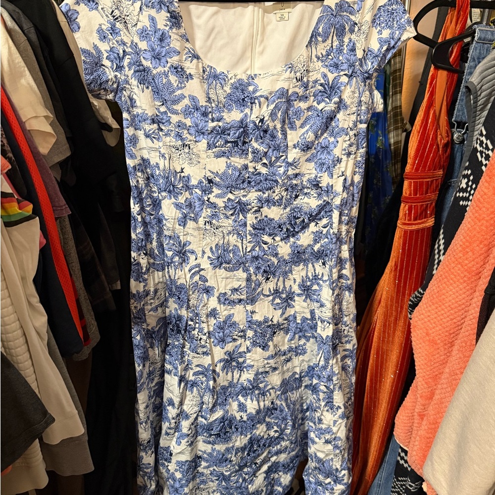 Joie Blue and White Floral Midi Dress